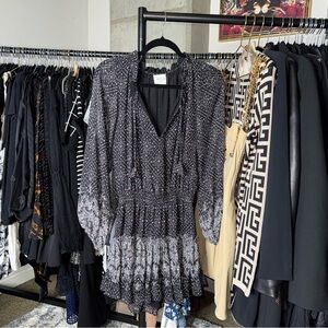 MISA Los Angeles Lorena Black Print Ruffle Mini Dress Womens Small EUC $370